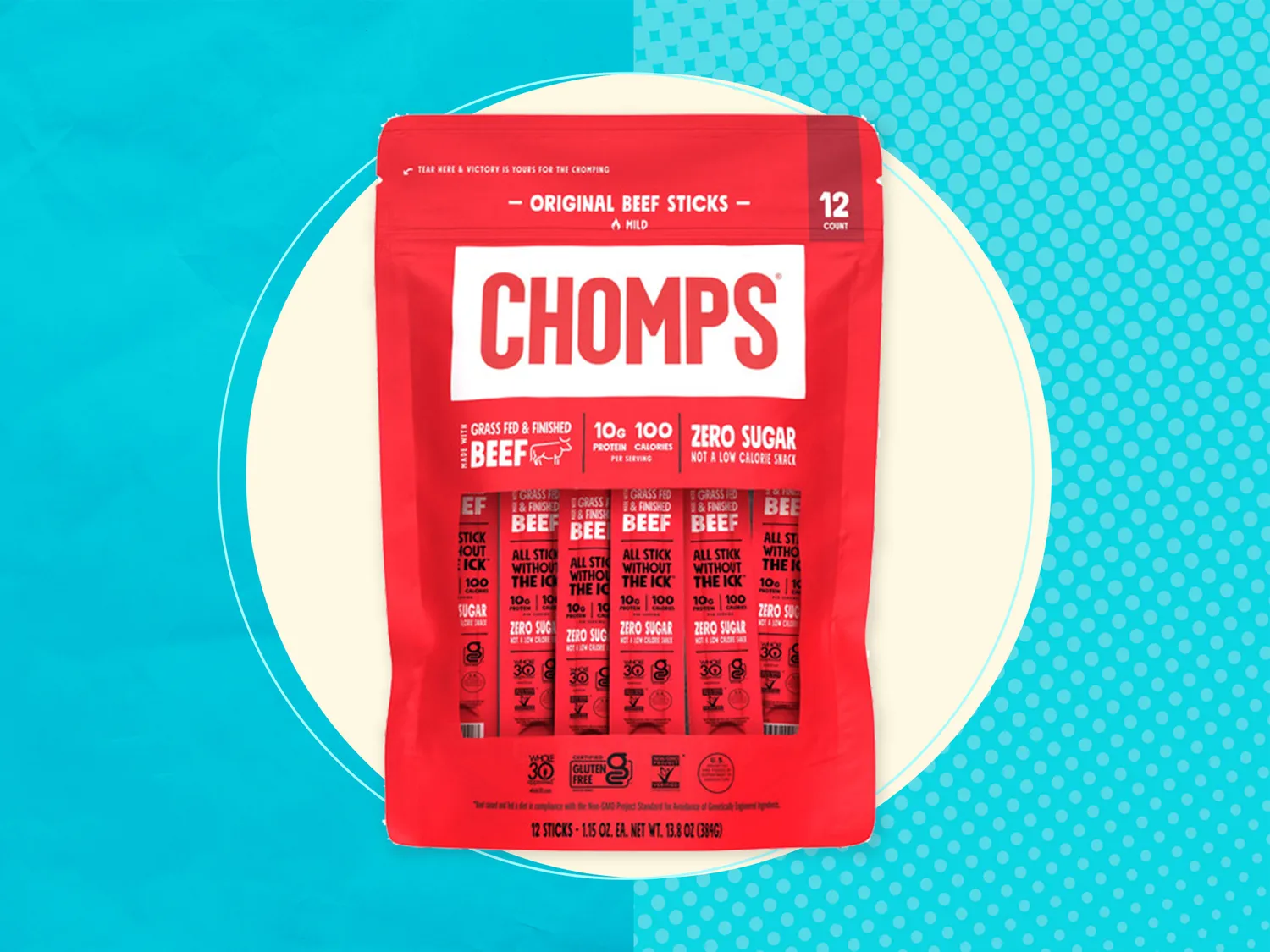 Package of Chomps Grass-Fed Beef Sticks.
