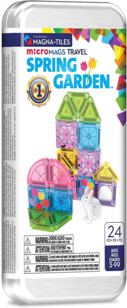 Magnatiles MicroMAGS set with floral spring garden patterns.