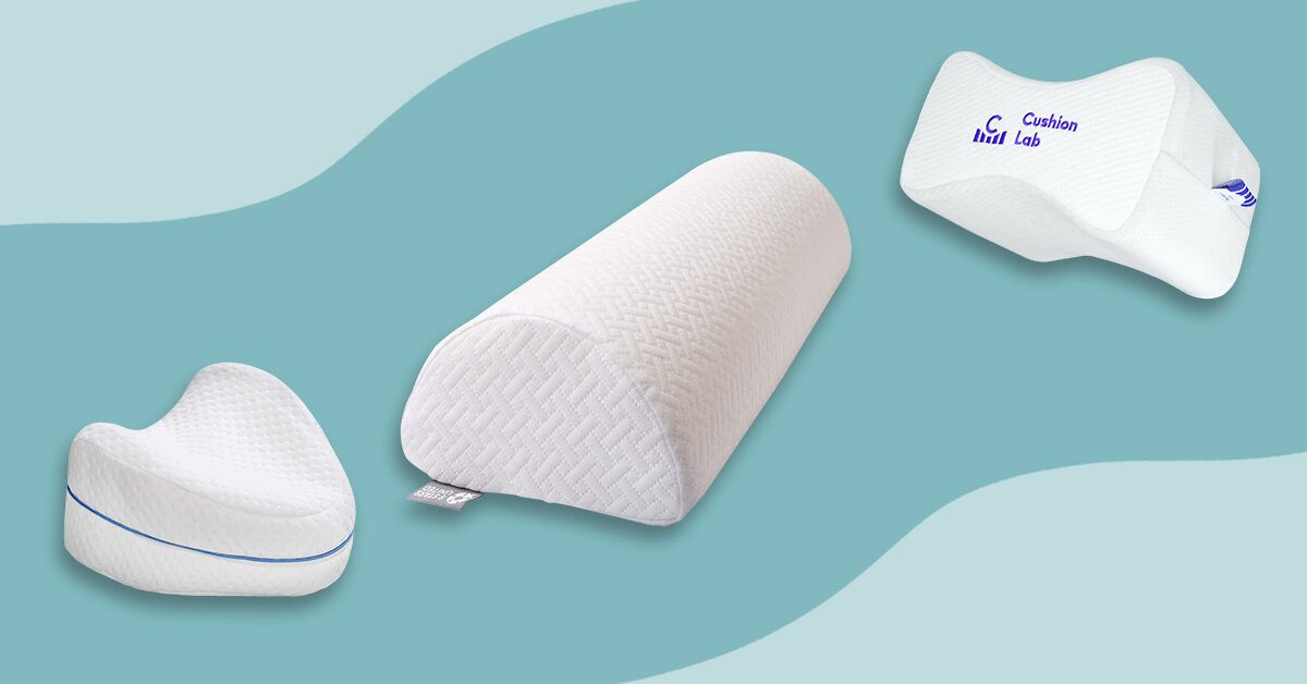 Top view of a contoured memory foam knee pillow highlighting its ergonomic curves.