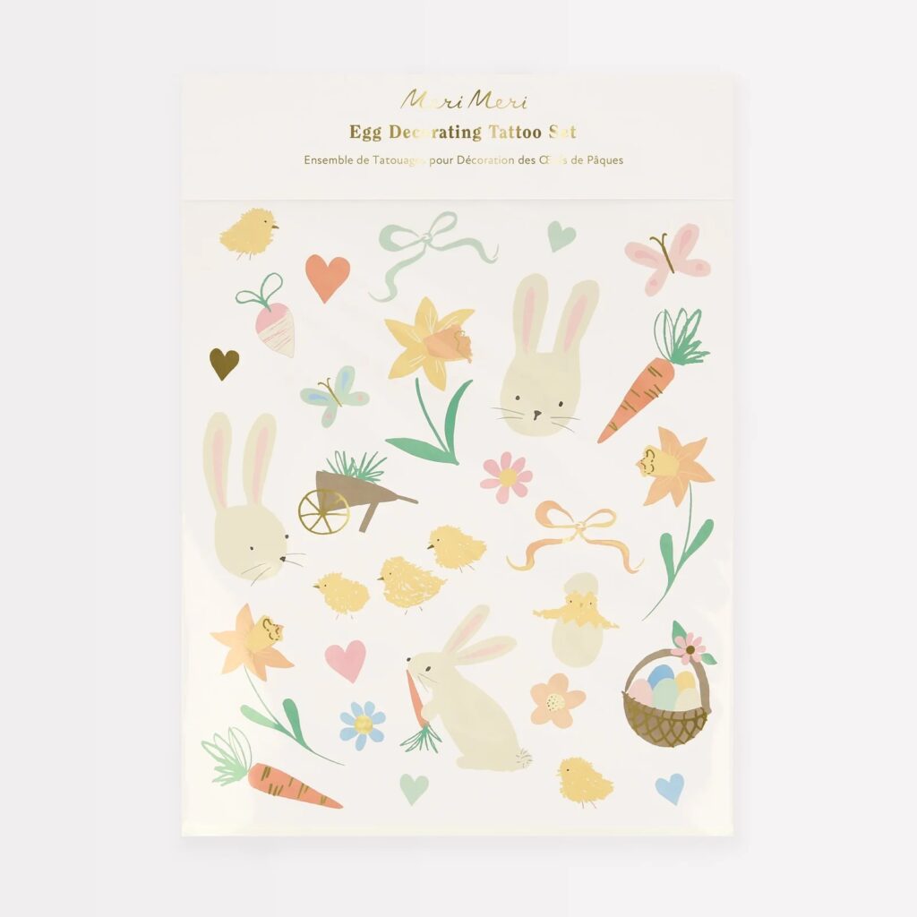 A set of colorful Easter-themed temporary tattoos.